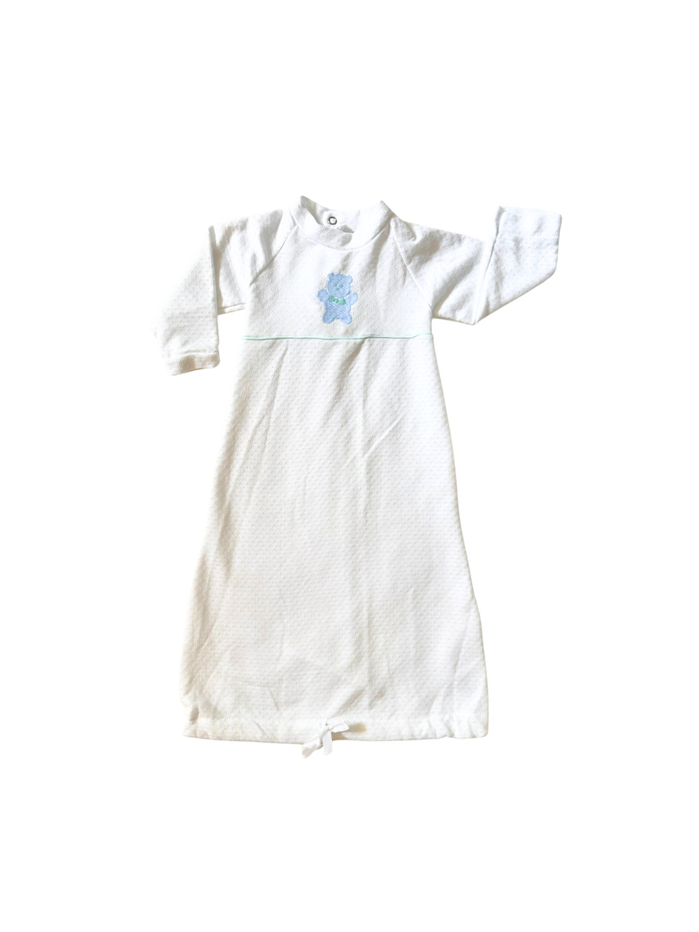 Vtg 90s Newborn Gown 0 - 12 Months Pastel Embroidered Bear Cottagecore Kitschy